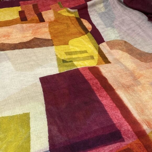 CHANEL - Bordeaux Light Brown Multi Cashmere Silk Scarf 366-082325 - Picture 4 of 7